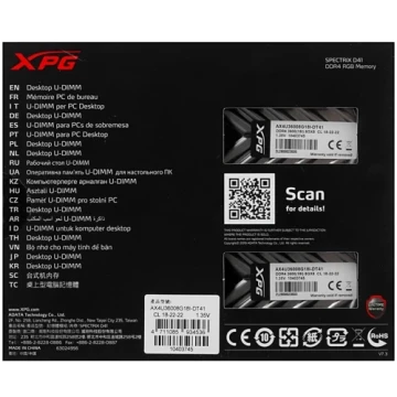 Оперативная память 16 Gb 3600 MHz ADATA XPG AX4U36008G18I-DT41