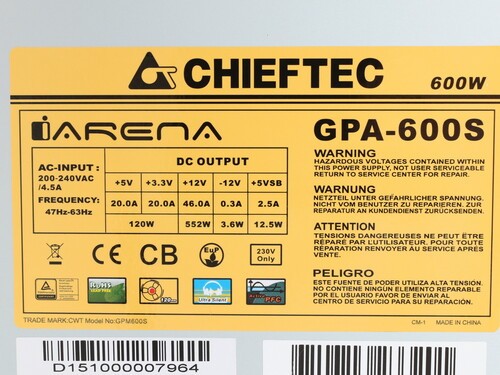 Блок питания Chieftec 600W IARENA GPA-600S OEM