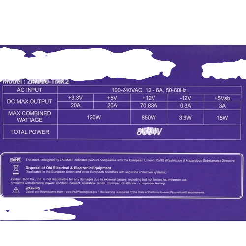 Блок питания Zalman 850W (ZM850-TMX2) 16 Pin (PCIe 5.0 Connector Cable Details)