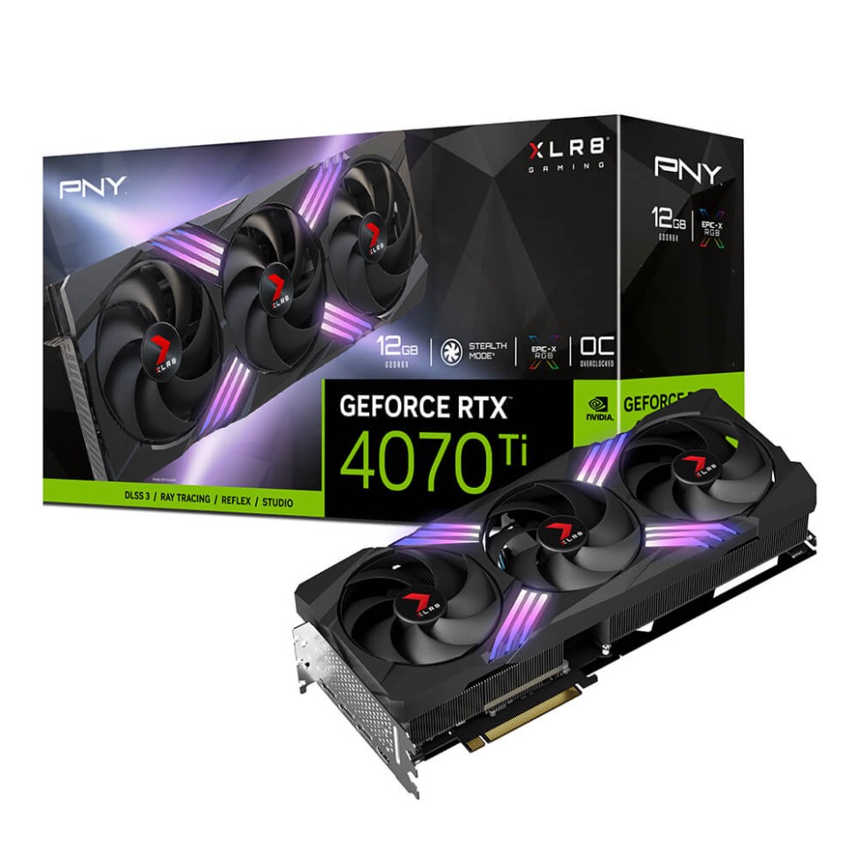 Видеокарта PNY (VCG4070T12TFXXPB1-O) GeForce RTX 4070 Ti 12GB XLR8 GAMING VERTO EPIC-X RGB Overclocked 3FAN DLSS 3