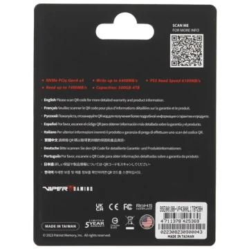 Твердотельный накопитель Patriot 1000 Gb VIPER (VP4300L1TBM28H) (PCIE GEN4)