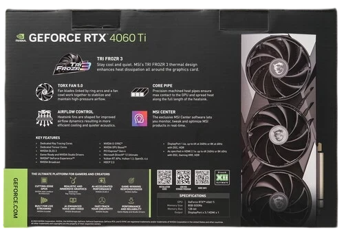 Видеокарта MSI (RTX 4060 Ti GAMING SLIM 8GB) GeForce RTX 4060 TI 8GB GAMING SLIM