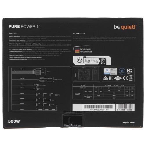 Блок питания Be Quiet! 500W PURE POWER 11 BN293