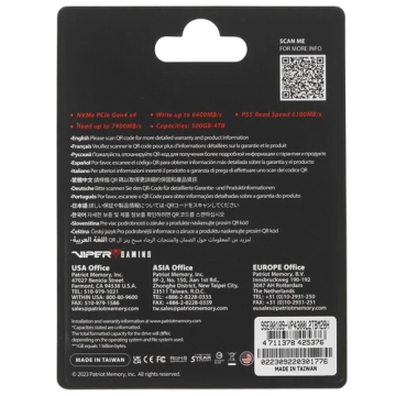 Твердотельный накопитель Patriot 2000 Gb VIPER (VP4300L2TBM28H) PCIE GEN4