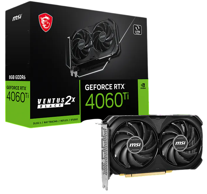 Видеокарта MSI (RTX 4060 Ti VENTUS 2X BLACK 8G) GeForce RTX 4060 Ti 8GB VENTUS 2X BLACK