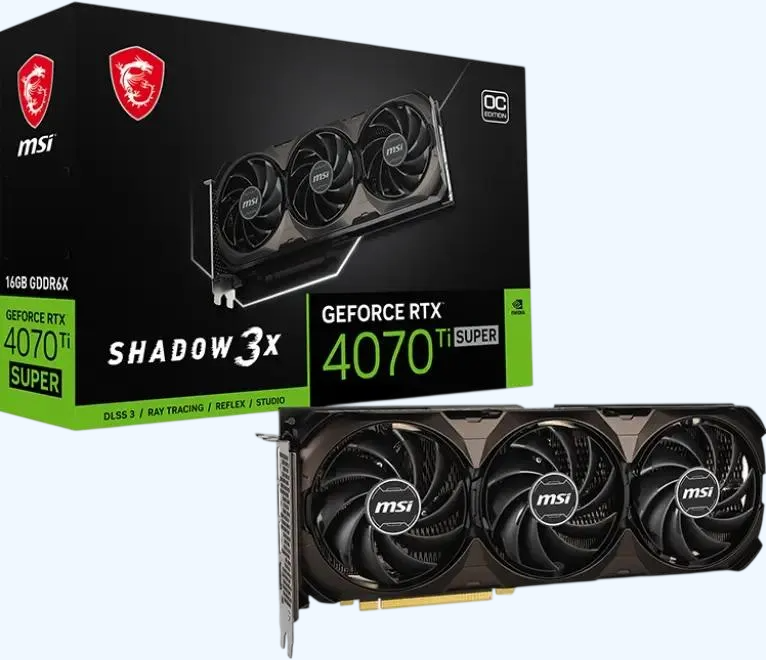 Видеокарта MSI (RTX 4070 Ti SUPER 16G SHADOW 3X OC) GeForce RTX 4070 Ti SUPER 16GB SHADOW 3X OC