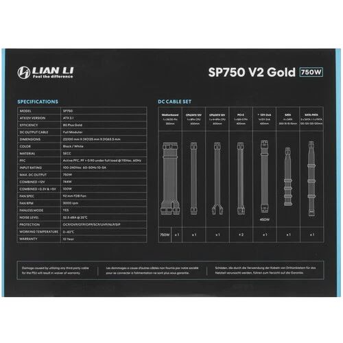 Блок питания Lian Li 750W SP750 V2 White (G9P.SP0750G.W000.RU) 16 Pin (PCIe 5.1 Connector Cable Details)
