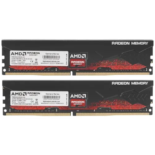 Оперативная память 64 Gb 3600 MHz AMD R9 GAMERS SERIES Black (R9S464G3606U2K)