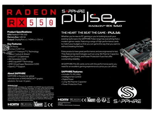 Видеокарта Sapphire (11268-01-20G) Radeon RX 550 4GB PULSE RADEON