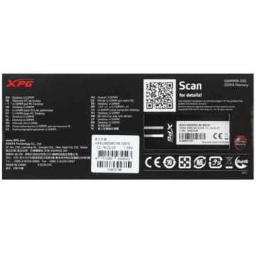 Оперативная память 8 Gb 3600 MHz ADATA XPG GAMMIX D10 RGB (AX4U36008G18I-SB10)