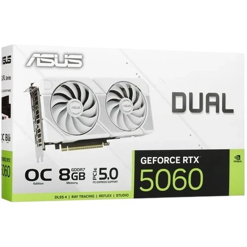 Видеокарта ASUS (DUAL-RTX5060-O8G-WHITE) GeForce RTX 5060 8GB DUAL WHITE OC 90YV0N15-M0NA00)