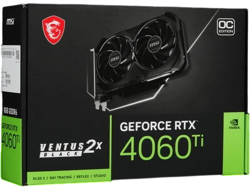 Видеокарта MSI (RTX 4060 Ti 8G VENTUS 2X BLACK E1 OC) GeForce RTX 4060 Ti 8GB VENTUS 2X BLACK E1 OC