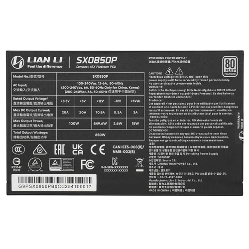 Блок питания Lian Li 850W SX0850P Black (G9P.SX0850P.B000.RU) 16 Pin (PCIe 5.1 Connector Cable Details)