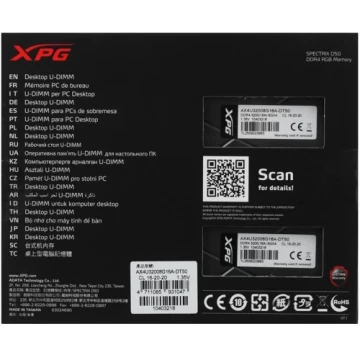 Оперативная память 16 Gb 3200 MHz ADATA XPG SPECTRIX D50 Grey RGB (AX4U32008G16A-DT50)