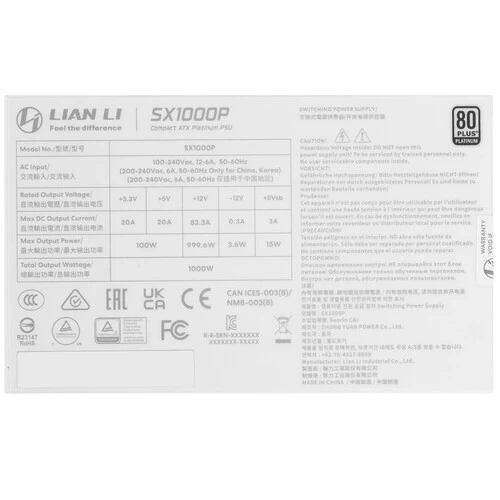 Блок питания Lian Li 1000W SX1000P White (G9P.SX1000P.W000.RU) 16 Pin (PCIe 5.1 Connector Cable Details)