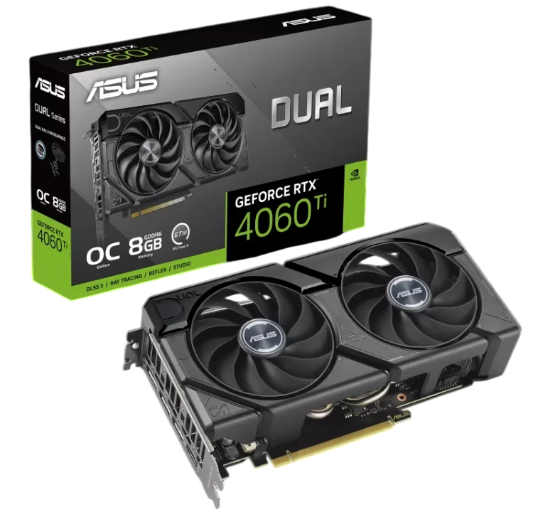 Видеокарта ASUS (DUAL-RTX4060TI-O8G-EVO) GeForce RTX 4060 TI 8GB DUAL EVO Black OC (90YV0J49-M0NA00)