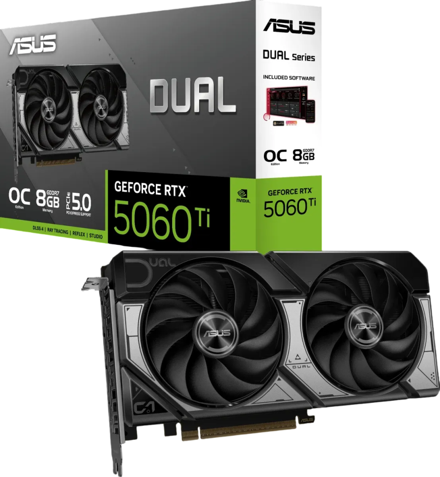 Видеокарта ASUS (DUAL-RTX5060TI-O8G) GeForce RTX 5060 Ti 8GB DUAL OC (90YV0MP2-M0NA00)