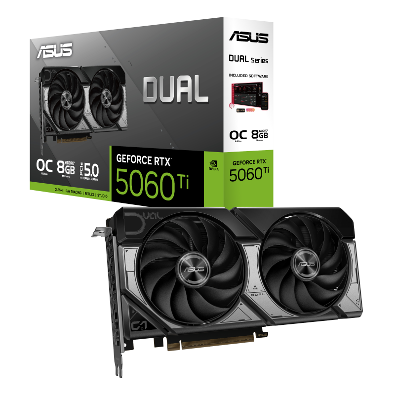 Видеокарта ASUS (DUAL-RTX5060TI-O8G) GeForce RTX 5060 Ti 8GB DUAL OC (90YV0MP2-M0NA00)