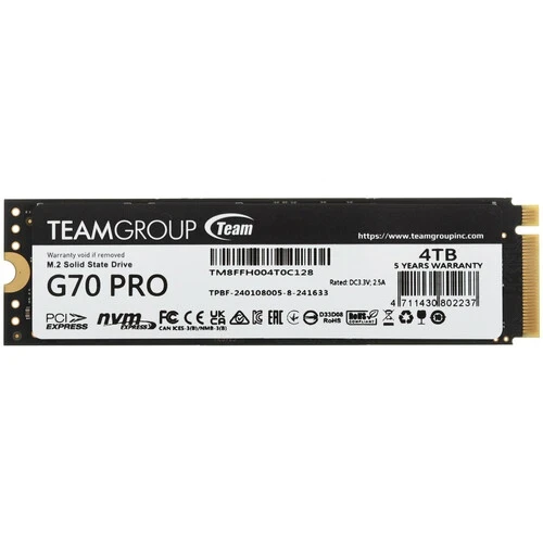 Твердотельный накопитель TeamGroup 4000 Gb T-FORCE G70 PRO (TM8FFH004T0C128)
