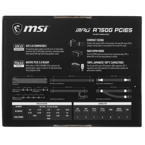 Блок питания MSI 750W MPG A750G (306-7ZP7A11-CE0) 16 Pin (PCIe 5.0 Connector Cable Details)