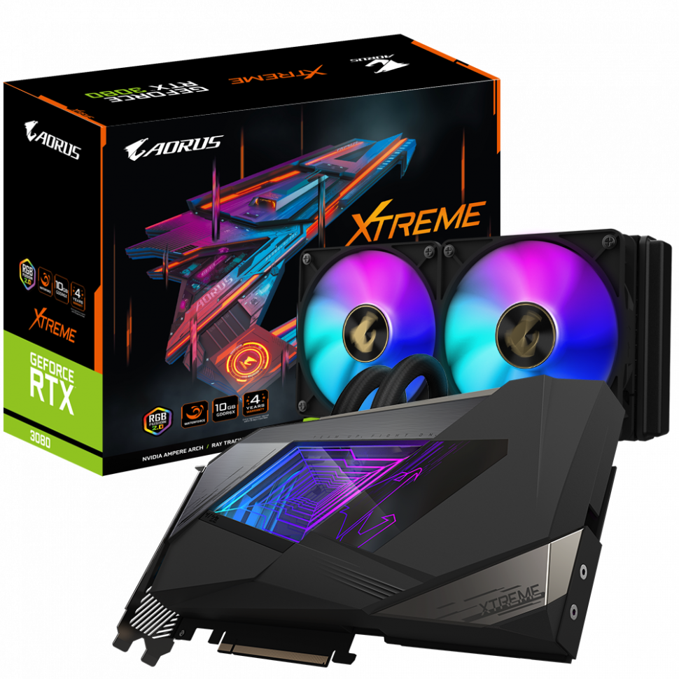 Видеокарта GIGABYTE (GV-N3080AORUSX W-10GD) GeForce RTX 3080 10GB AORUS XTREME WATERFORCE 10G