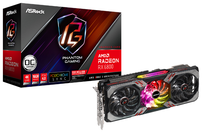 Видеокарта ASRock (RX6800 PGD 16GO) Radeon RX 6800 16GB Phantom Gaming D OC
