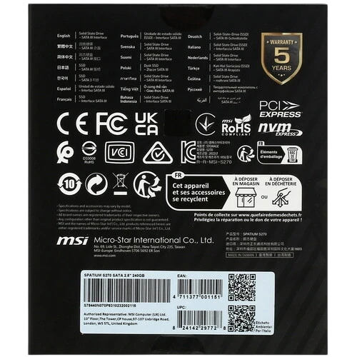 Твердотельный накопитель MSI 240 Gb SPATIUM S270 (S78-440N070-P83)