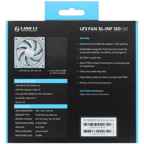 Комплект вентиляторов для корпуса Lian Li UNI FAN SL-INF 120 ARGB White (G99.12SLIN3W.R0)