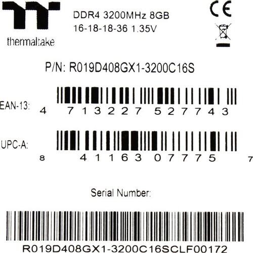 Оперативная память 8 Gb 3200 MHz Thermaltake TOUGHRAM Z-ONE RGB (R019D408GX1-3200C16S)