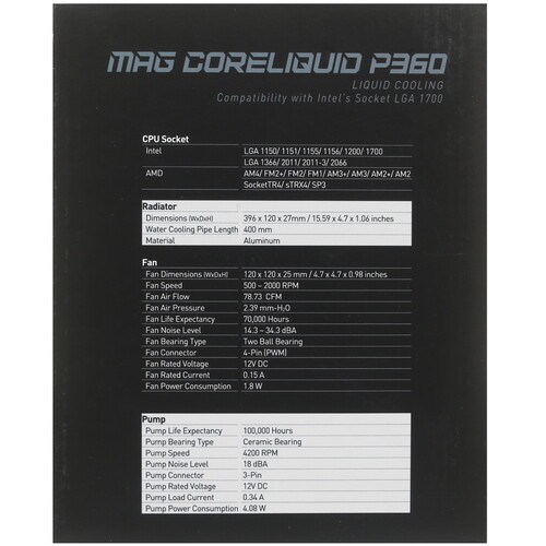 Система жидкостного охлаждения для процессора MSI MAG CORELIQUID P360 Black 306-7ZW2P31-813
