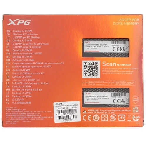 Оперативная память 32 Gb 6000 MHz ADATA XPG LANCER RGB Black (AX5U6000C3016G-DCLARBK)