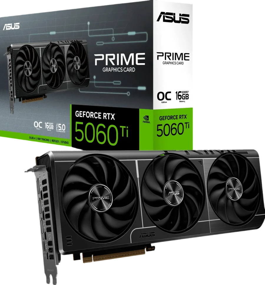 Видеокарта ASUS (PRIME-RTX5060TI-O16G) GeForce RTX 5060 Ti 16GB PRIME OC (90YV0MH2-M0NA00)