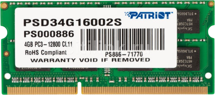 Оперативная память 4 Gb 1600 MHz PATRIOT (PSD34G16002S)