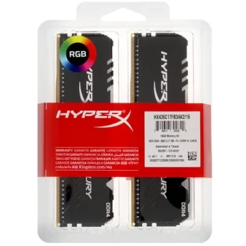 Оперативная память 16 Gb 3600 MHz Kingston HYPERX FURY RGB Black (HX436C17FB3AK2/16)
