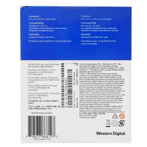 Твердотельный накопитель Western Digital 4000 Gb Blue WDS400T2B0A