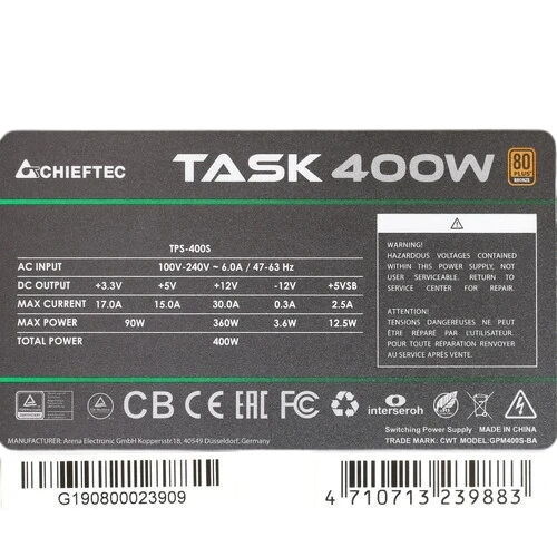 Блок питания Chieftec 400W TASK (TPS-400S-Bulk) OEM