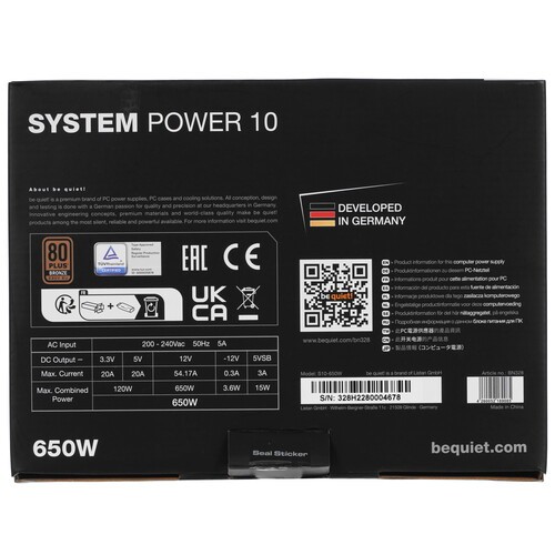 Блок питания Be Quiet! 650W SYSTEM POWER 10 BN328