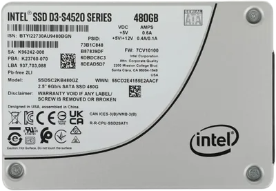 Твердотельный накопитель Intel 480 Gb DC D3-S4520 (SSDSC2KB480GZ01)