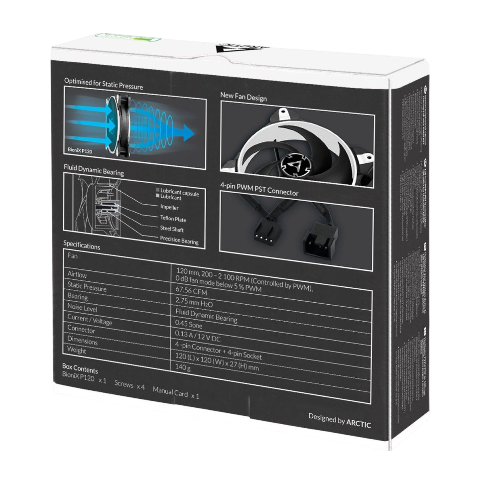 Вентилятор для корпуса Arctic Cooling BioniX P120 White ACFAN00116A PWM RPM