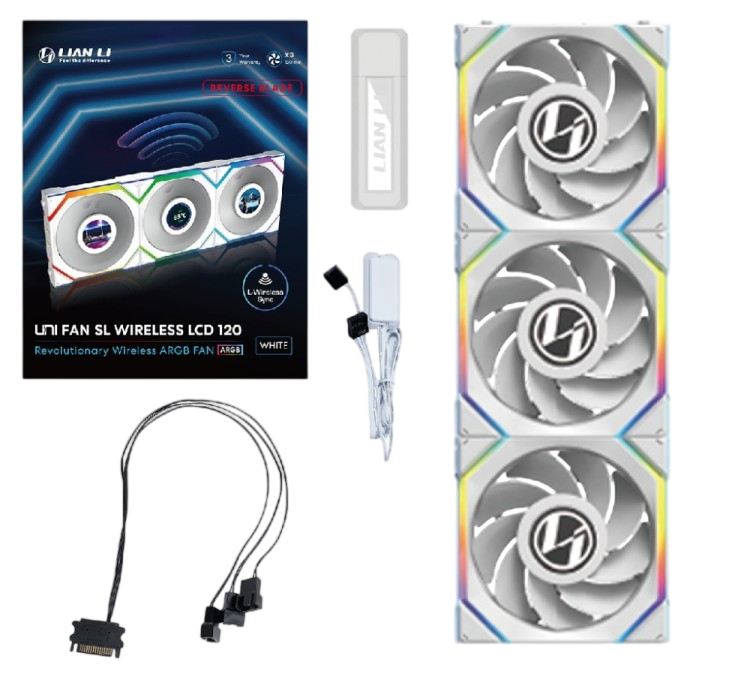 Комплект вентиляторов для корпуса Lian Li UNI FAN SL WIRELESS LCD 120 Reverse Blade ARGB White (G99.12RSLLCD1W3W.R0)