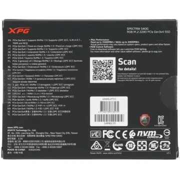 Твердотельный накопитель ADATA 2000 Gb SPECTRIX S40G RGB AS40G-2TT-C XPG
