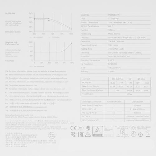 Блок питания Deepcool 850W PM850-D R-PM850D-FA0B-EU