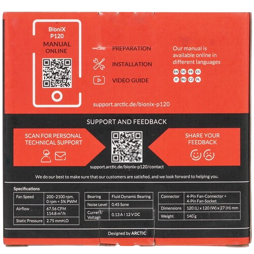 Вентилятор для корпуса Arctic Cooling BioniX P120 Red ACFAN00115A PWM