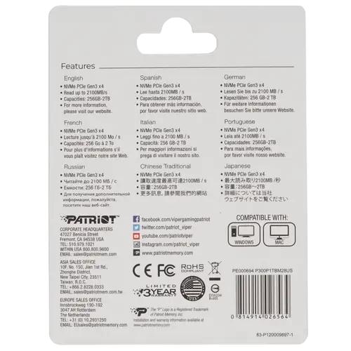 Твердотельный накопитель Patriot 2000 Gb P300 (P300P2TBM28)