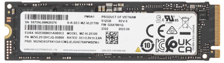 Твердотельный накопитель Samsung 512 Gb PM9A1 (MZVL2512HCJQ-00B07)