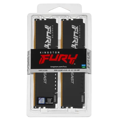 Оперативная память 64 Gb 5200 MHz Kingston FURY Beast Black XMP (KF552C40BBK2-64)