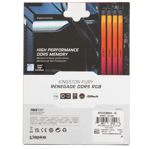 Оперативная память 16 Gb 7200 MHz Kingston FURY Renegade RGB XMP Silver/Black (KF572C38RSA-16)