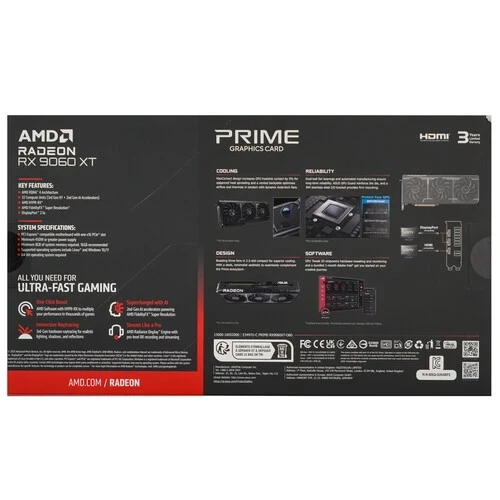 Видеокарта ASUS (PRIME-RX9060XT-O8G) Radeon RX 9060 XT 8GB PRIME OC (90YV0MI0-M0NA00)