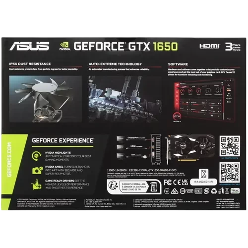 Видеокарта ASUS (DUAL-GTX1650-4GD6-P-EVO) GeForce GTX 1650 4GB DUAL 90YV0EZE-M0NA00