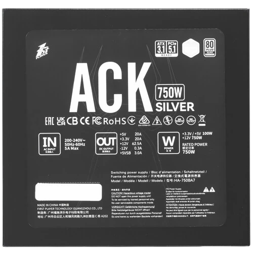 Блок питания 1STPLAYER 750W ACK SILVER Black (HA-750BA7-BK) 16 Pin (PCIe 5.0 Connector Cable Details)